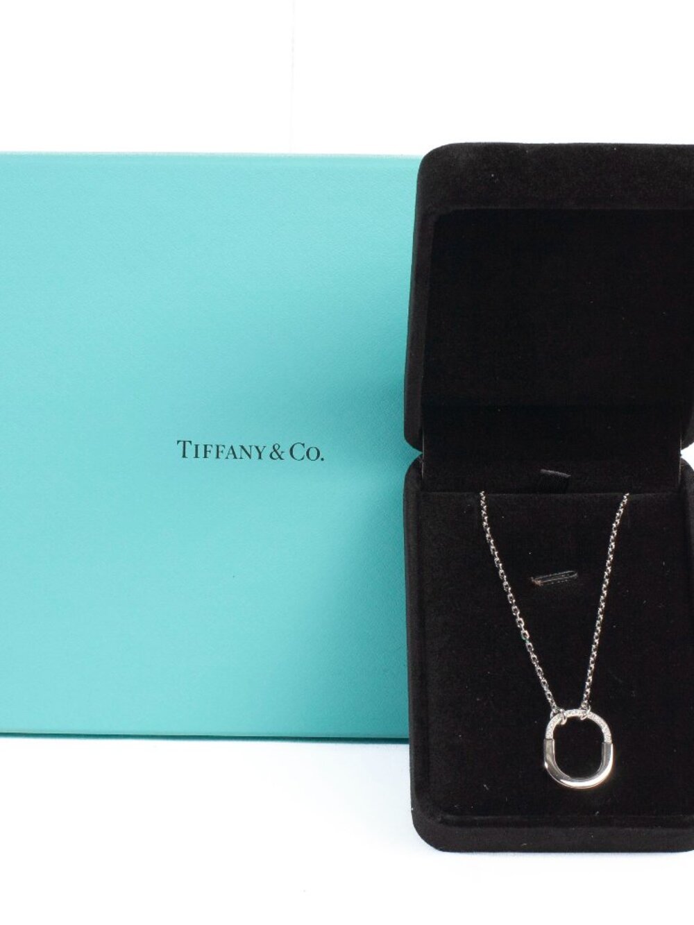 Authentic Tiffany & Co. 18k White Gold Small Lock Diamond Pendant Necklace